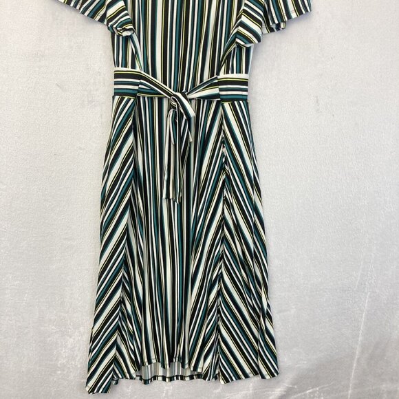Torrid Midi Dress Womens 2 2X Black Teal Flowy Striped Short Sleeve Fit & Flare - Picture 13 of 14